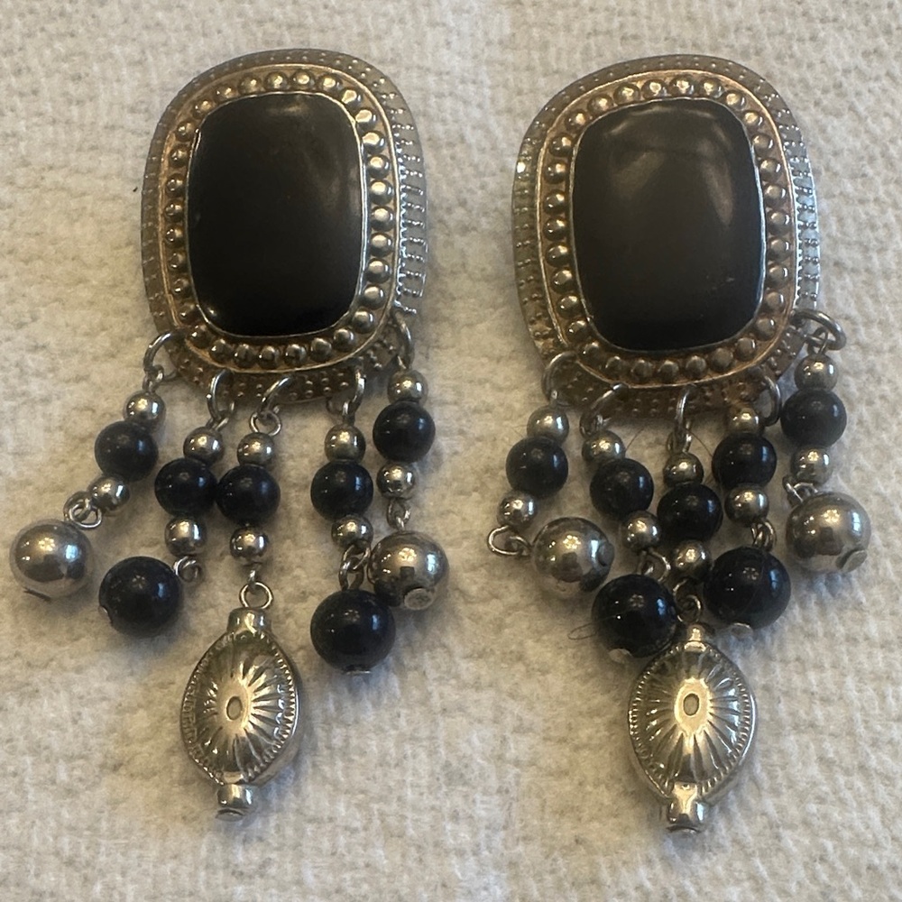 Elegant Black and Silver Dangle Earrings
